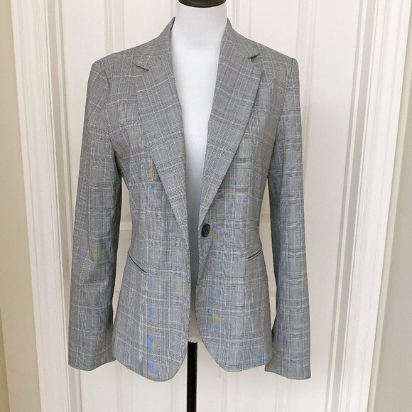 New Zara Women Grey Plaid Flattering Fit Single-Button Blazer Business Jacket - Picture 1 of 6